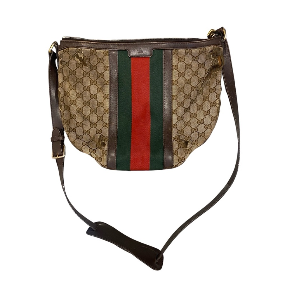 AUTHENTIC 💕Gucci💕 GG Canvas Web Half Moon Hobo Bag